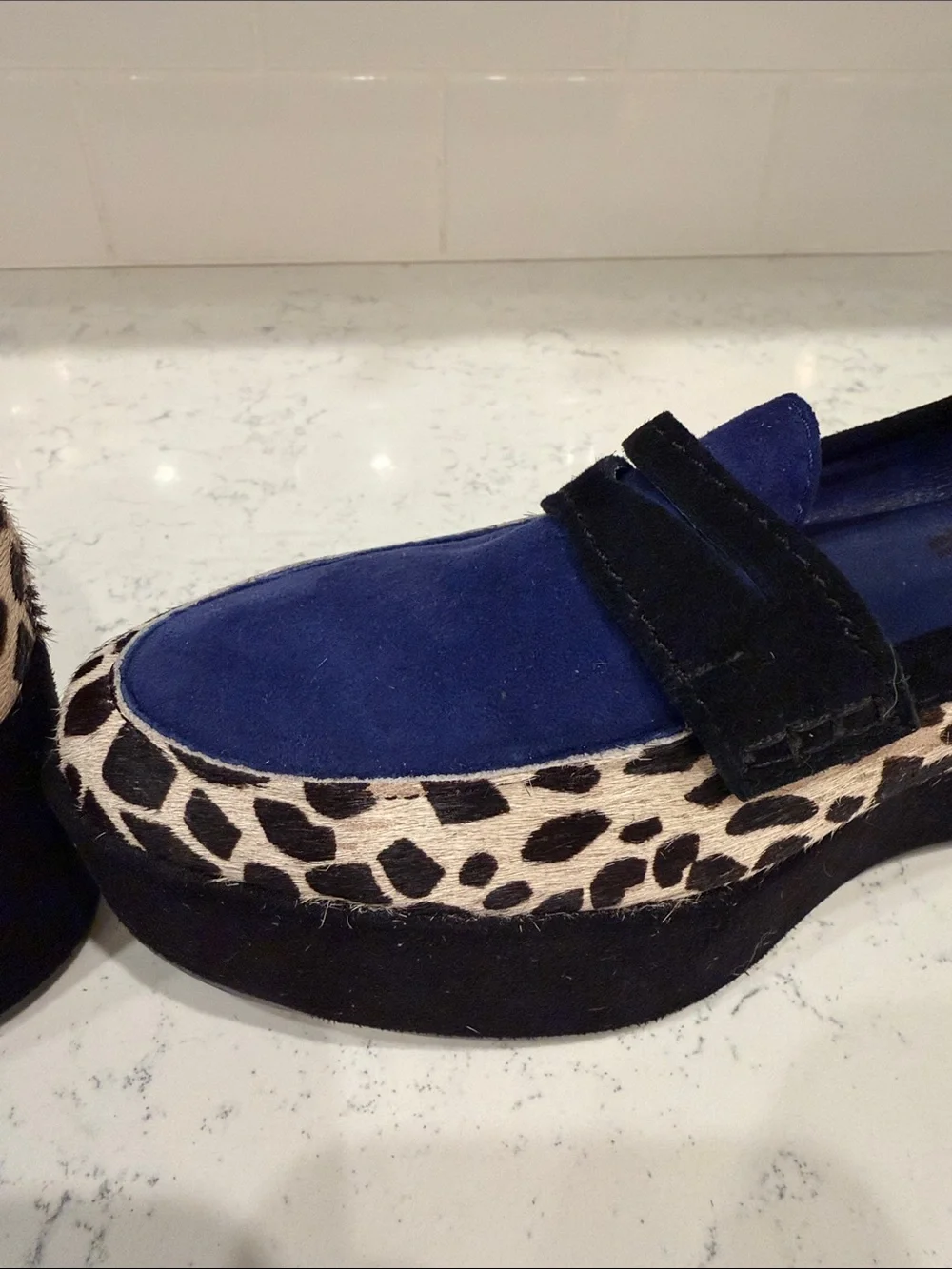 Y2K Millie’s Black and Electric Blue Suede and Leopard Platform Loafers